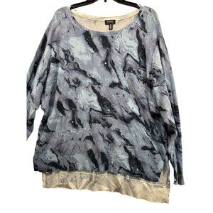 Jones New York Women Top Sz XL Sweatshirt Tunic Blue Marbled High-Low Cozy Comfy